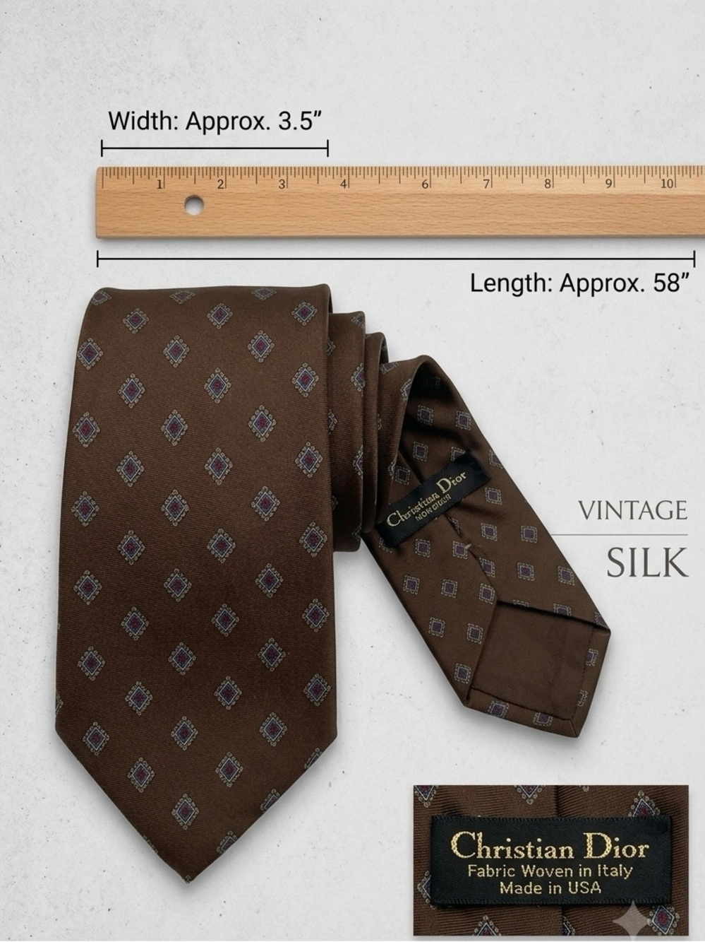 Christian Dior Monsieur Vintage Silk Tie Brown Geometric Diamond